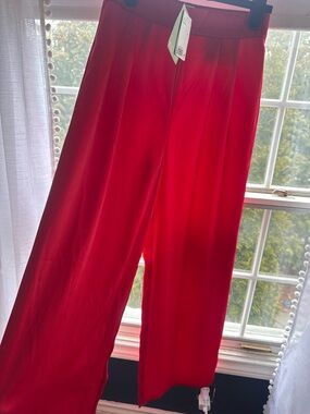 H&M Satin Scarlet Red Wide-Leg Trousers